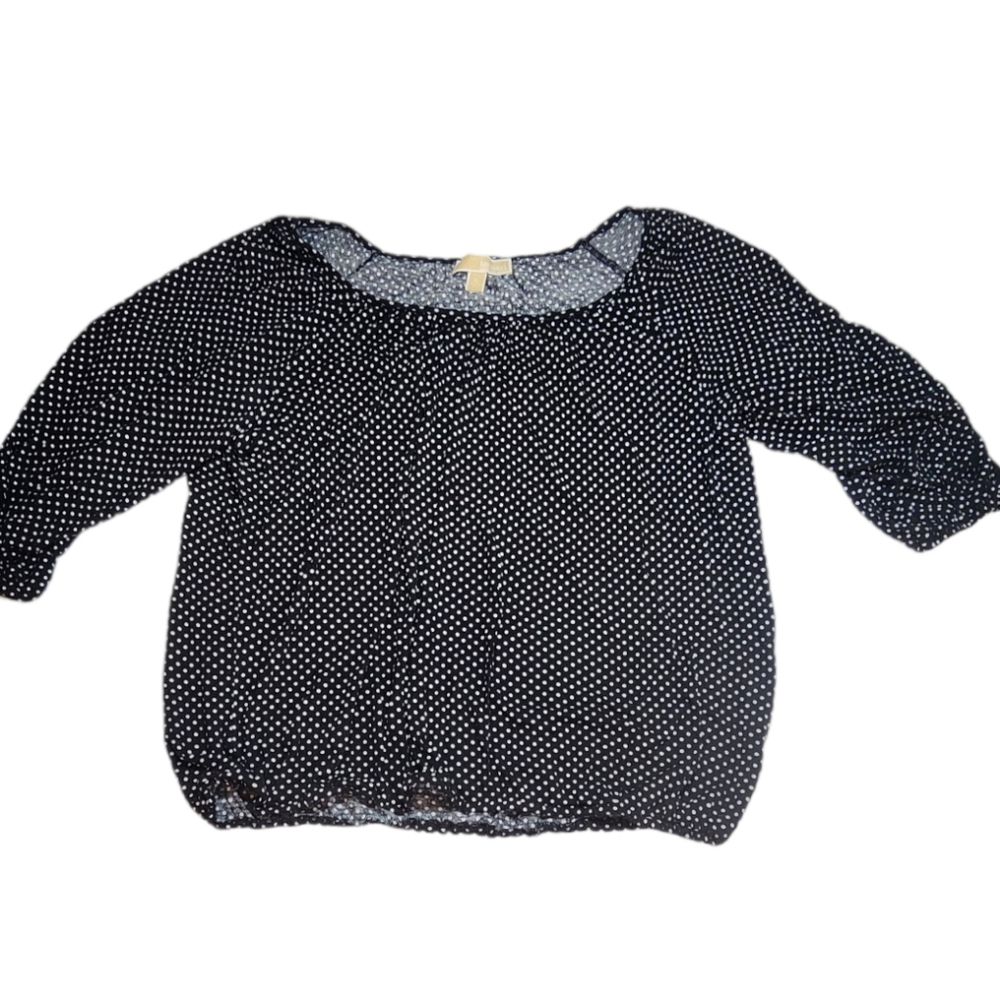 Michael Kors Black & White Polka Dot 3/4 Sleeve Shirt, Size XL